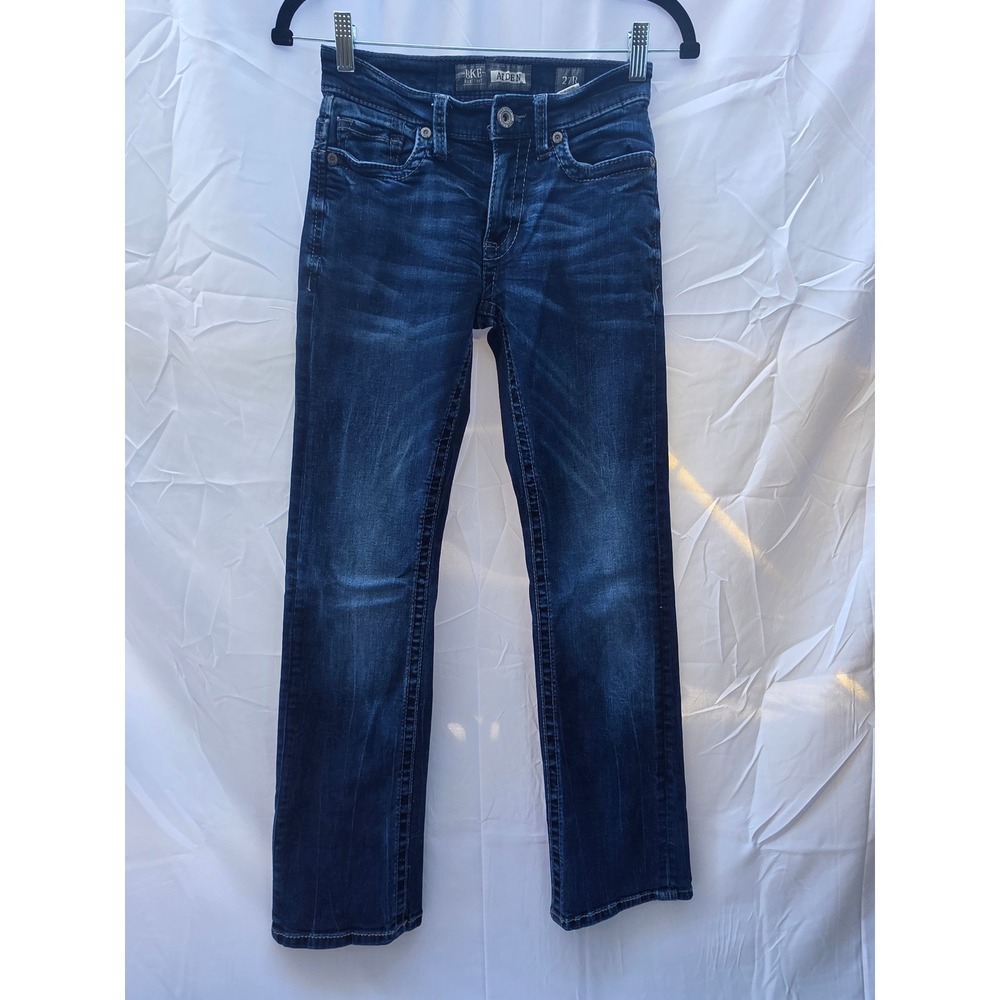 BKE Aiden Bootleg Jeans Boys 27R Dark Wash Stretch Denim Embroidered Pockets